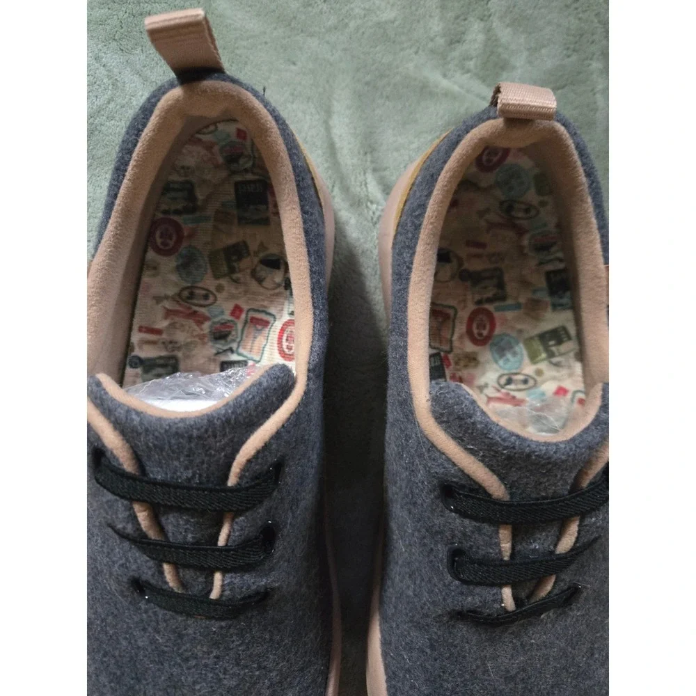 UIN Footwear Grey Wool Travel Loafers Bungee Lace Shoes Mens 10 Womens 11.5
